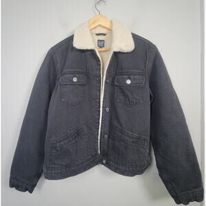 GAP Denim Trucker Jacket Womens / Unisex L Sherpa Lined Vintage Black
